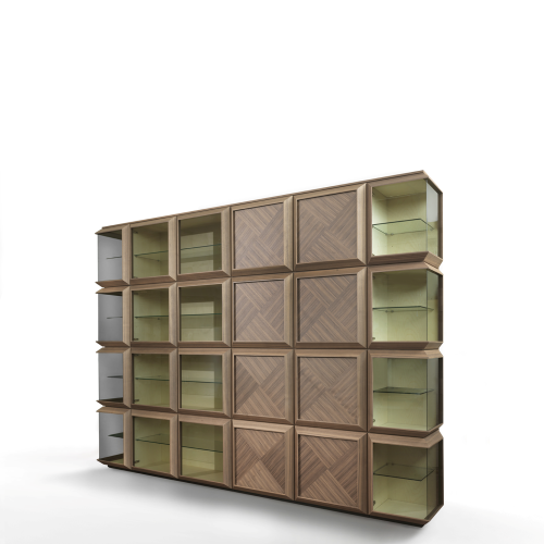 Bibliothèque 163 - Kvadro - Wooden bookcase with glass shelves, 65 cm high - Pacific Compagnie.