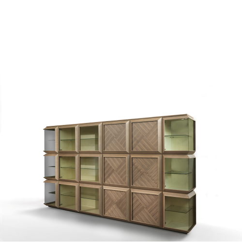Bibliothèque 163 - Kvadro - Wooden bookcase with glass shelves, modern wood and glass combination - Pacific Compagnie.