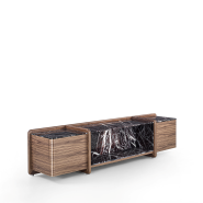 Buffet 163 - Akeru - Sleek wooden sideboard with marble top and metal frame - Pacific Compagnie.