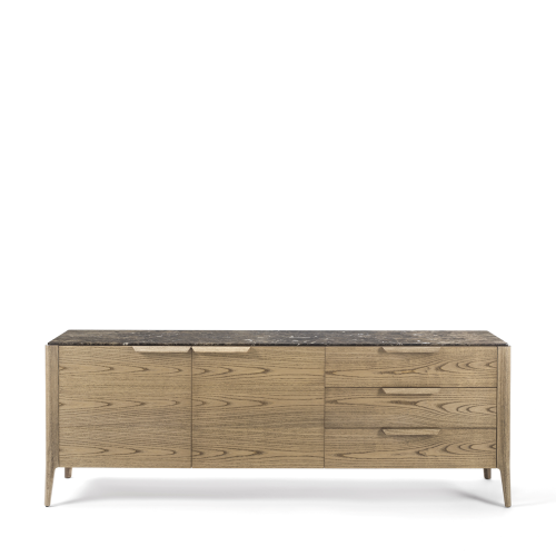 Buffet 163 - Atlante - Elegant glass and wood buffet with marble accents - Pacific Compagnie.