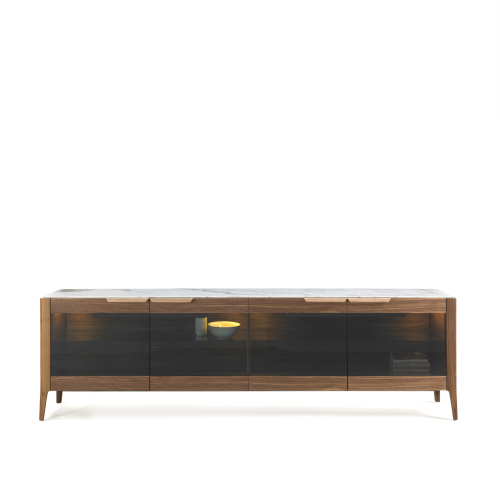 Buffet 163 - Atlante - Modern wood and glass buffet with marble shelves - Pacific Compagnie.