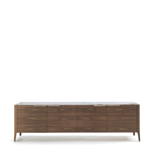 Buffet 163 - Atlante - Sophisticated wood and marble buffet with glass storage - Pacific Compagnie.