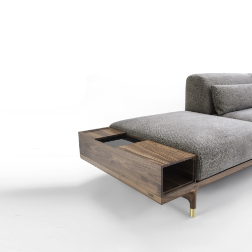 Canapé 163 - Argo - Elegant wooden and metal sofa with contrasting marble details - Pacific Compagnie.