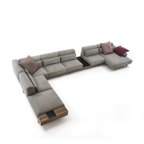 Canapé 163 - Argo - Wooden sofa with metal accents and decorative marble elements - Pacific Compagnie.