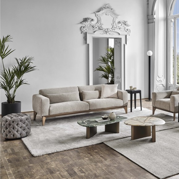 Canapé 163 - Fellow sofa - Vue générale du canapé 163-Fellow sofa en bois avec dimensions précises - Pacific Compagnie.