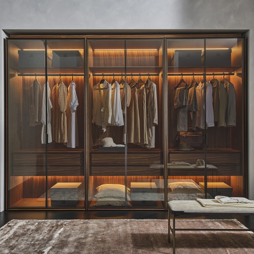 Armoire 163 - My Closet | Armoire en bois et métal avec verre, dimensions L357 × P62 × H260 cm - Pacific Compagnie.