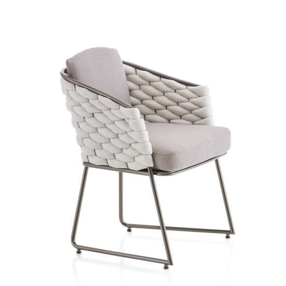 Chaise 150 - Afrodite - Chaise de jardin en métal bronze et corde souple beige, design élégant - Pacific Compagnie.