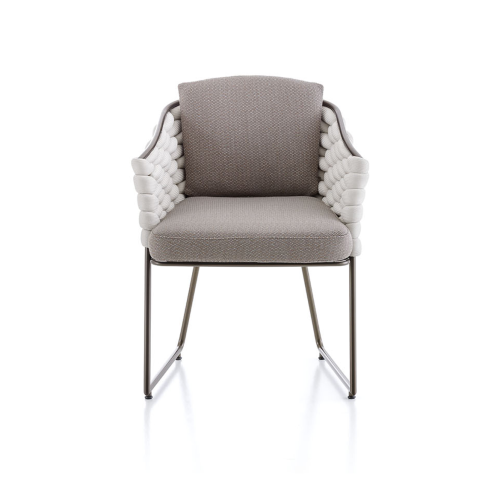 Chaise 150 - Afrodite - Siège de jardin en métal bronze avec corde souple beige, modèle Afrodite - Pacific Compagnie.