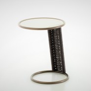 Table d'appoint 150 - Sun - Calacatta outdoor side table with unique bronze metal and grey rope design - Pacific Compagnie.