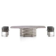 Table de repas 150 - Slice - Luxury outdoor dining table in outdoor bronze steel finish with grey travertino top - Pacific Compa