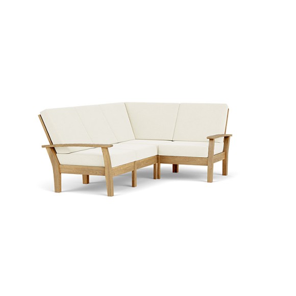 Canapé Modulaire 139 - Haven - Overhead perspective of the modular sofa ensemble, natural teak color - Pacific Compagnie.