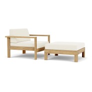 Repose - pieds 139-Linear - Seamless teak wood footstool, 84 cm wide, enhances comfort with sleek lines - Pacific Compagnie.