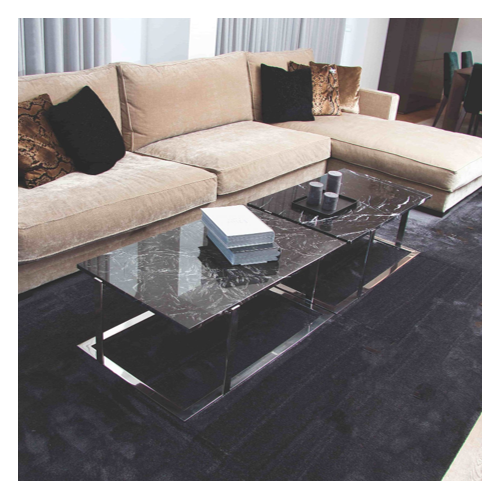 Table basse 39 - Malcom - Table basse en acier inoxydable et marbre, design moderne - Pacific Compagnie.