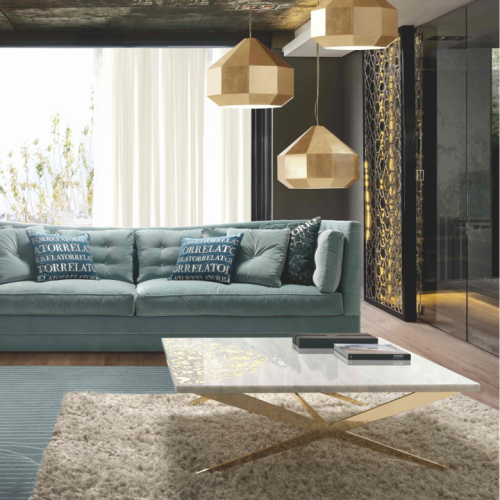 Table basse 39 - Nakta - Sleek steel‑marble coffee table, 120 cm wide - Pacific Compagnie.