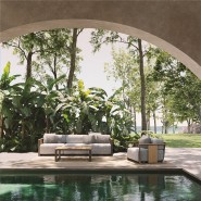 Canapé 111 - Tulum - Modern aluminum and teak sofa, sleek lines - Pacific Compagnie.
