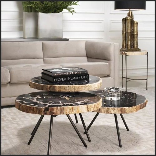 Table basse 24 - Petrified Clear | Coffee Table 24- Petrified Dark Set of 3 - Coffee Table Set - Pacific Compagnie.