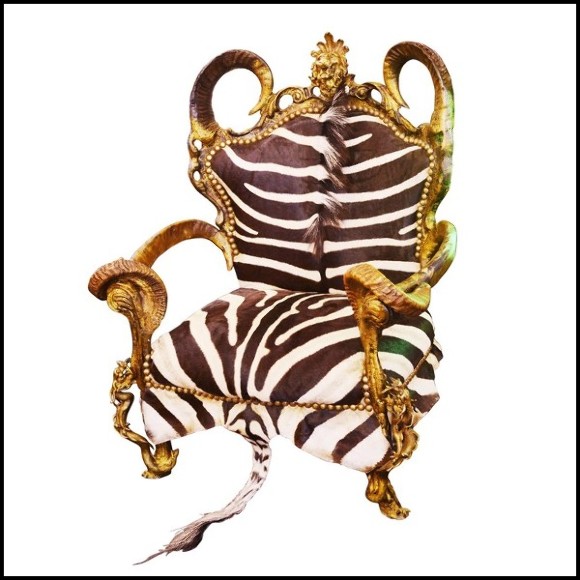 Fauteuil 120 - Zebra - Exclusive zebra skin armchair with real horns, statement piece for any room - Pacific Compagnie.