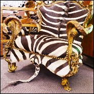Fauteuil 120 - Zebra - Luxury armchair with zebra skin upholstery and horn details, high-end furniture - Pacific Compagnie.