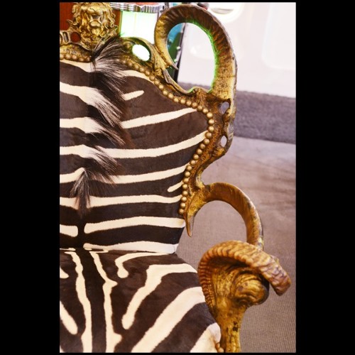 Fauteuil 120 - Zebra - Zebra print armchair with real horns, adding a touch of wild elegance - Pacific Compagnie.