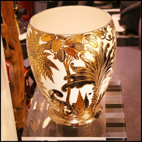 Vase PC - Palmers white and golded - Fabriqué en France - Pacific Compagnie.