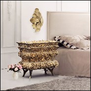Nightstand in solid wood and hand-carved brass with gold leaf and high gloss varnished 145-Vinci