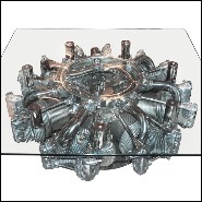 Table Basse PC - Continental R-670 - Modern coffee table showcasing a polished Continental R-670 engine from a Fairchild PT-23, 