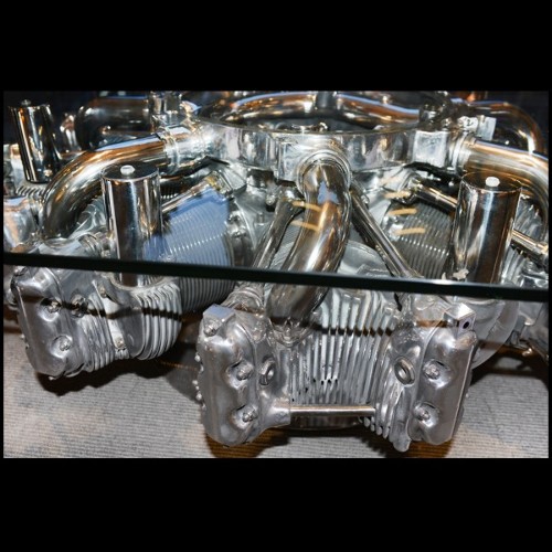 Table Basse PC - Continental R-670 - Sleek coffee table with a brushed‑metal Continental R-670 engine centerpiece, blending avia