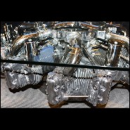 Table Basse PC - Continental R-670 - Sleek coffee table with a brushed‑metal Continental R-670 engine centerpiece, blending avia