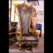 Fauteuil PC - Croco Black King - Black alligator skin armchair with distinctive real horns PC-Croco Black King - Pacific Compagn