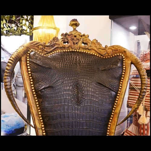 Fauteuil PC - Croco Black King - High-end seating with black alligator skin and natural horn details PC-Croco Black King - Pacif