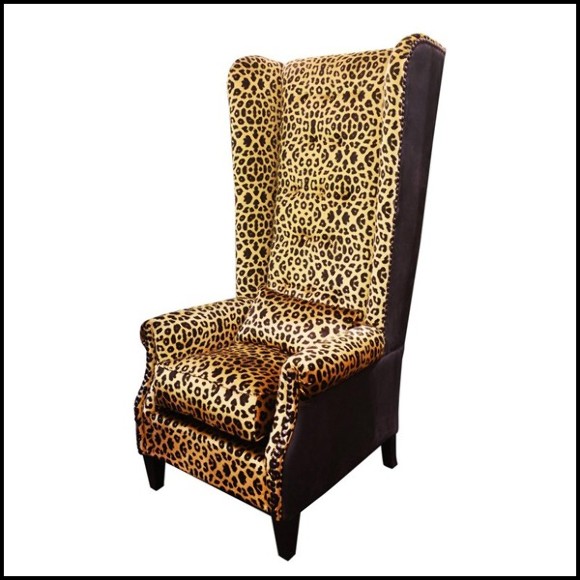 Fauteuil 39 - Leopard - Exclusive Fauteuil 39-Leopard armchair with leopard velvet and black leather - Pacific Compagnie.