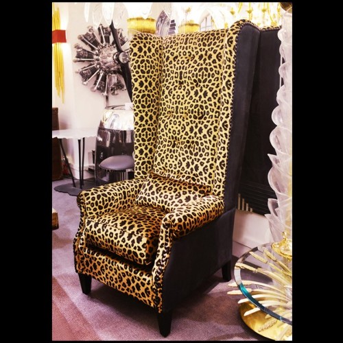 Fauteuil 39 - Leopard - Leopard pattern armchair with black nubuck leather accents - Pacific Compagnie.