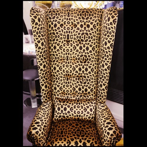 Fauteuil 39 - Leopard - Black nubuck leather armchair with leopard print velvet sides - Pacific Compagnie.