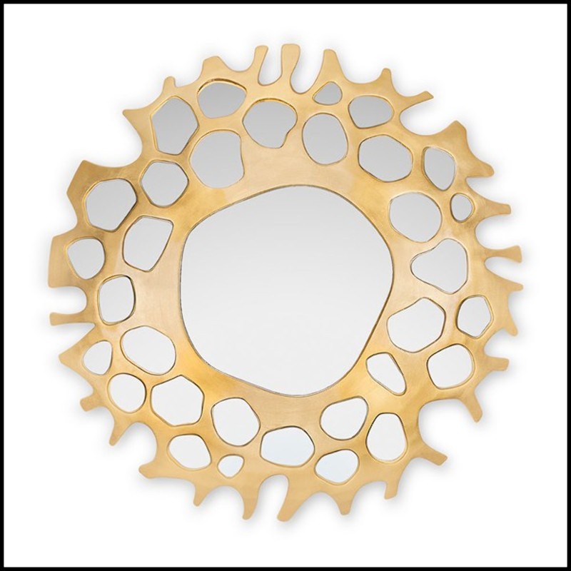 Mirror with solid wood structure hand-painted with gold leaf 155-Gold Pearl