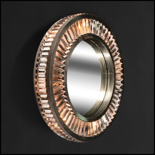 Round mirror with sparkling carved crystal glass 35-Art Deco Style