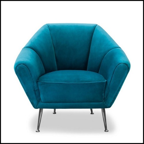 Fauteuil 162 - Tomy - Aqua blue velvet armchair with satinated feet - Pacific Compagnie.