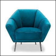 Fauteuil 162 - Tomy - Aqua blue velvet armchair with satinated feet - Pacific Compagnie.
