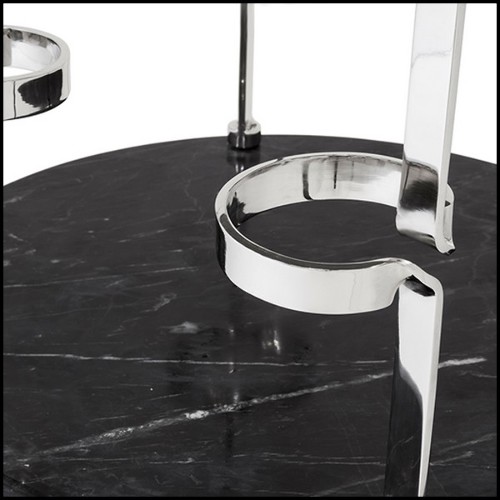 Trolley in polished chrome metal with two solid black marble tops 162-Aronda
