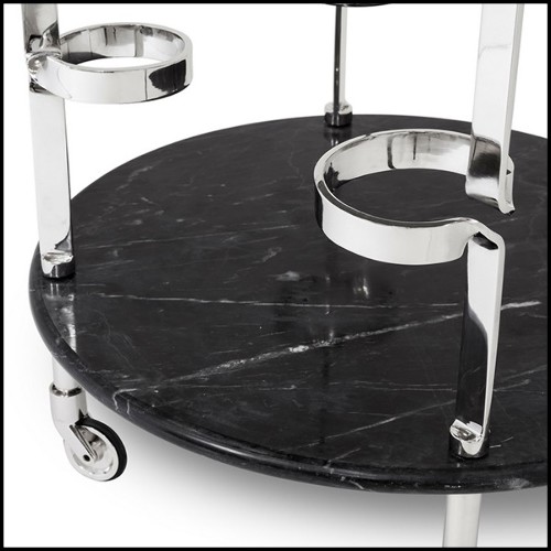 Trolley in polished chrome metal with two solid black marble tops 162-Aronda