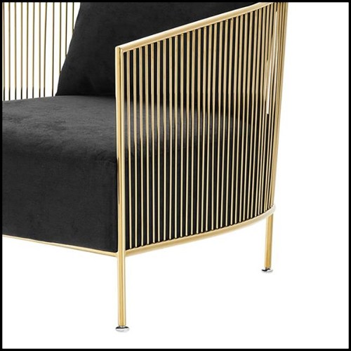 Armchair in gold or in polished stainless steel finish with black or grey velvet seat 24-Alcazar