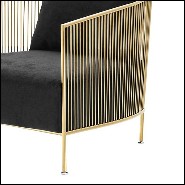 Armchair in gold or in polished stainless steel finish with black or grey velvet seat 24-Alcazar
