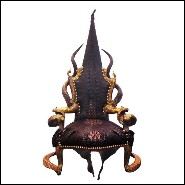 Fauteuil avec peau de crocodile teintée black cornes véritables et finitions bronze massif PC-Crocodile Black Sharp