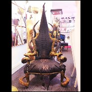 Armchair with black crocodile skin real horns in bronze finish PC-Crocodile Black Sharp