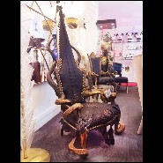Fauteuil avec peau de crocodile teintée black cornes véritables et finitions bronze massif PC-Crocodile Black Sharp
