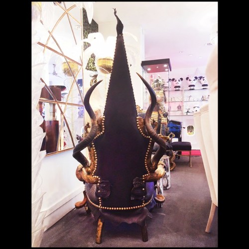 Armchair with black crocodile skin real horns in bronze finish PC-Crocodile Black Sharp