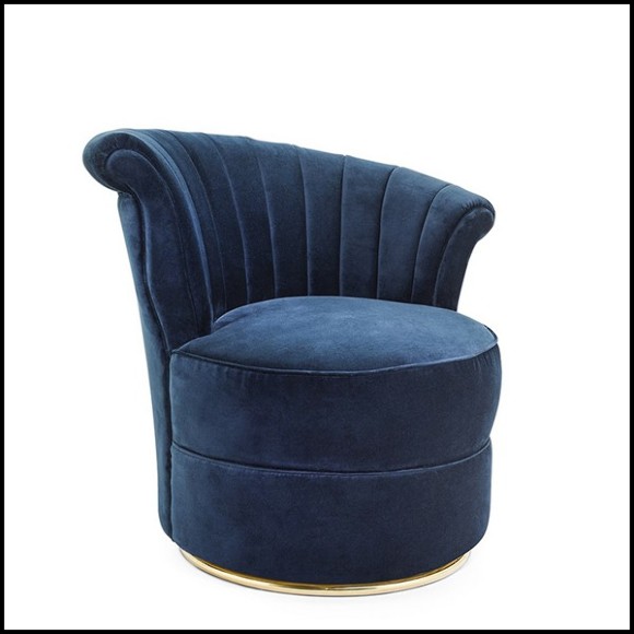 Armchair with blue velvet or red velvet fabric with gold finish round frame 162-Blue Wing Right