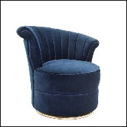 Armchair with blue velvet or red velvet fabric with gold finish round frame 162-Blue Wing Right