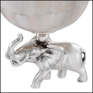 Set de 2 sculptures d'éléphants finition nickel avec 2 globes en os naturel 24-Elephants Globes