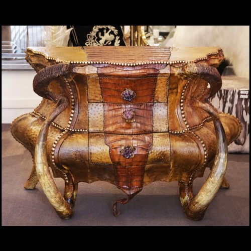 Chest of drawers with real crocodile skin real horns and amethyst stones PC-Crocodile and Amethyst