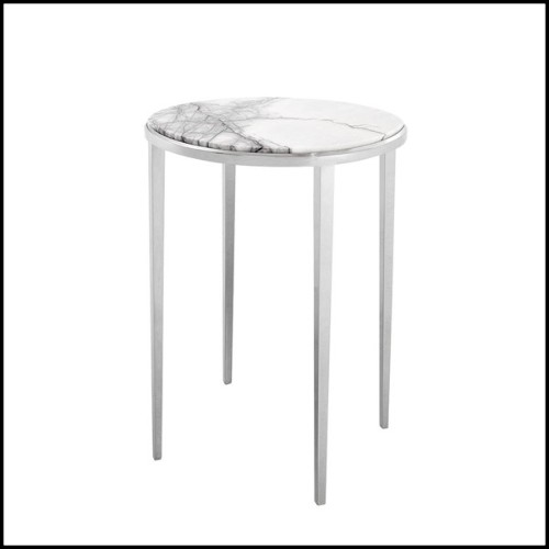 Table d'appoint avec structure en acier massif finition nickel et dessus en marbre blanc 24-Twiny